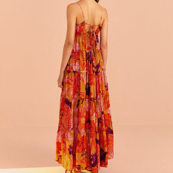 NWT Farm Rio Beige Jungle Panther Lenzing™ Ecovero™ Viscose Maxi Dress, Size L - Picture 2 of 10